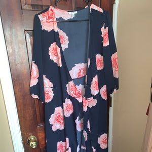 Navy and pink floral wrap dress